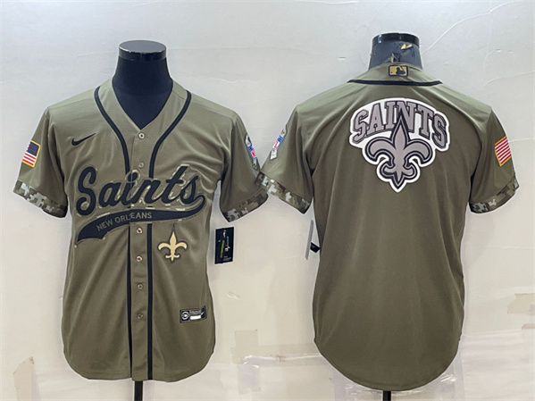 Men's New Orleans Saints Olive 2022 Salute To Service Team Big Logo Cool Base Stitched Baseball Jersey